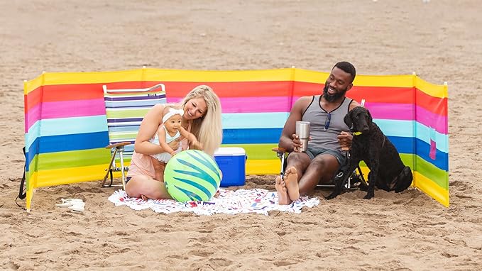 Premium 20 ft Beach Windscreen Privacy Screen Wind Blocker - Beach Colors Free Rubber Mallet and Carry Bag Included