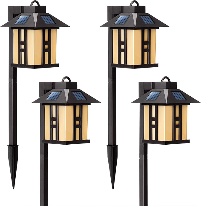 GIGALUMI Japanese Decor Solar Lights for Outside Pathway Lights 4 Pack - Lawn/Patio/Yard/Walkway/Driveway Decoration