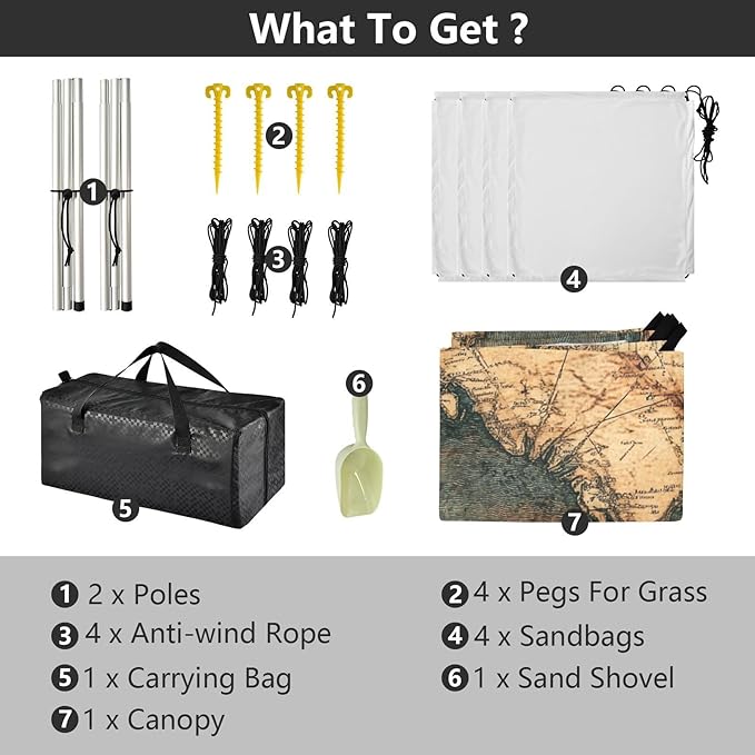 Beach Tent Sun Shelter Compass Map Lightweight &amp Easy Setup Beach Shade Canopy for Camping Fishing