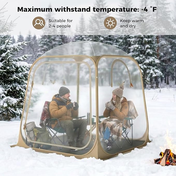 Tangkula All Weather Sports Tent for 2-4 People 7x7 Ft Pop Up Outdoor Clear Bubble Tent with Waterproof Tarp Floor Stakes Wind Ropes Sandbags Carrying Bag for Sports Fishing Camping Cheering