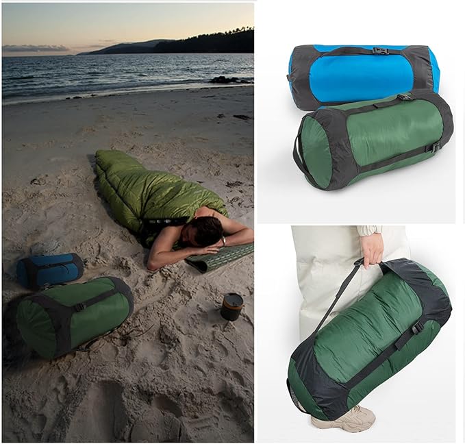 2pcs Compression Stuff Sack 8L/18L/25L/35L Lightweight Sleeping Bags Storage Compression Sack for Camping Hiking Backpacking Trip (Dark blue25L)