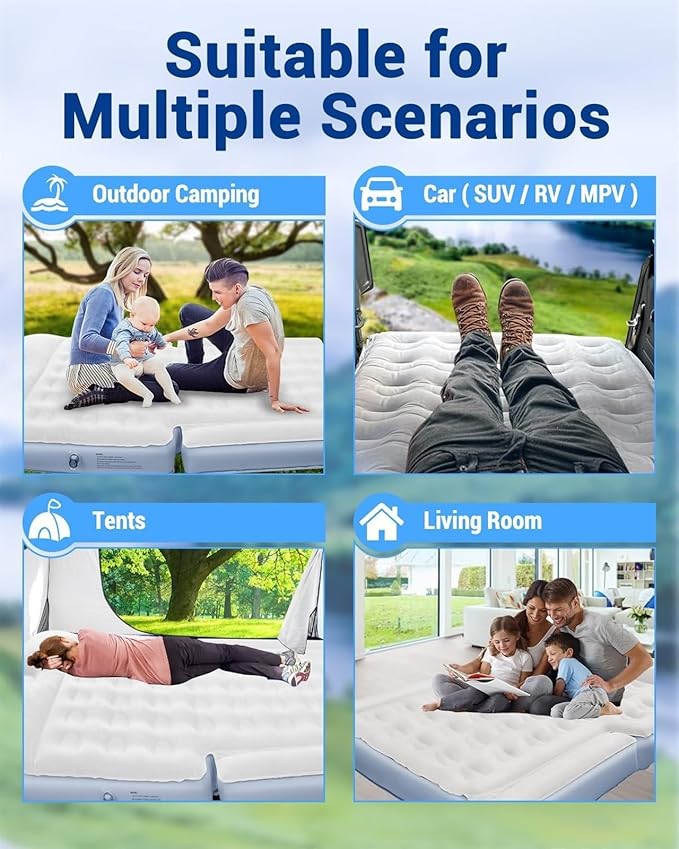 Camping Inflatable Mattress Car SUV Inflatable Mattress PVC Flocking Honeycomb Design Fast Inflation Anti-Leakage Valve Outdoor Travel Camping Equipment