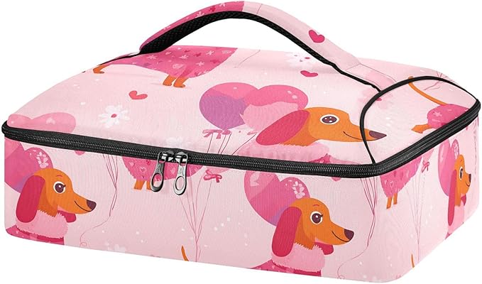 Casserole Carrier Loving DachshundInsulated Casserole Carrier for Hot or Cold Food Thermal Lunch Tote for Potluck Parties Picnic Beach Fits 9 x 13 Inches Baking Dish