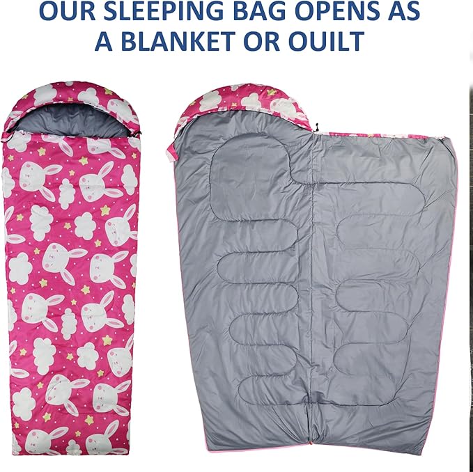 Kids Sleeping Bags - Camping Sleeping Bags with Carry Bag - Compact Sleeping Bag for Hiking Backpacking 3 Season Warm &amp Cool Weather Lightweight Waterproof Outdoor Travel for Boys Girls