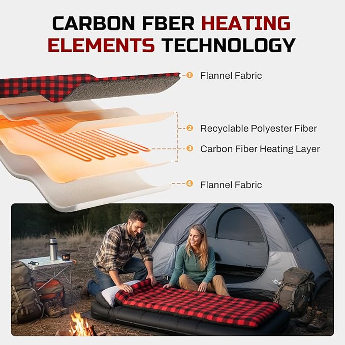 ANTARCTICA GEAR Heated Sleeping Bag Pad Cold Weather Heated Sleeping Bag Liner 5 Heated Zones with 16000mAh 12V Battery Sleeping Bag Heater Essentials Gear Accessories for Camping &amp Hiking