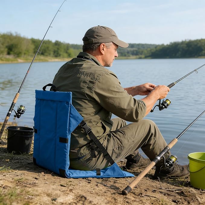 Folding Stadium Seat Cushion with Backrest Portable Bleacher Pad for Camping Fishing15.8'' x 16.5''Lightweight Chair with Backrest for Outdoor Sports and Concerts (Blue)