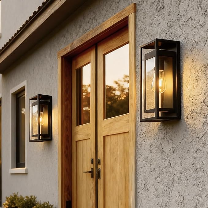 15in Outdoor Wall Sconce-Black Modern Exterior Lighting Fixture Waterproof Porch Lights Large Outside Lantern Wall Mounted for Coach Doorway Patio