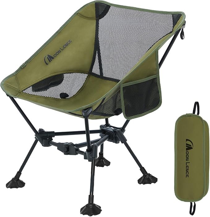 MOON LENCE Portable Camping ChairLightweight Backpacking Hiking ChairsCompactFoldablewith Anti-Sinking Large Feet for Beach330 lbs Capacity (Green Standard)