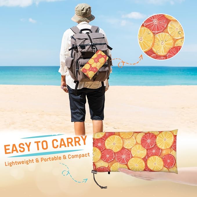 Waterproof Sandproof Beach Blanket 59''×68'' Orange Slices Polyester Outdoor Picnic Blanket with 4 Stakes &amp Storage Bag for BeachCampingVacation Yellow &amp Red