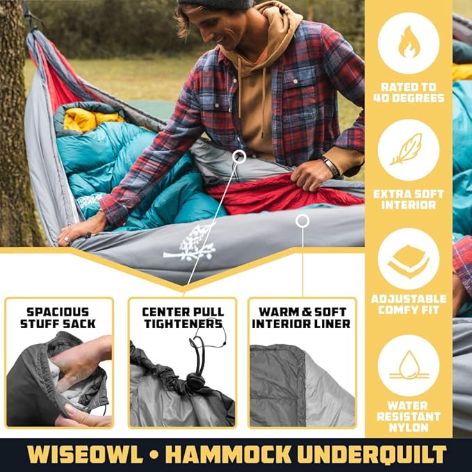 Wise Owl Outfitters Hammock Underquilt – Insulated Camping Quilt for Warm Sleeping – Fits Under Hammocks – Ultralight Water-Resistant &amp Packable
