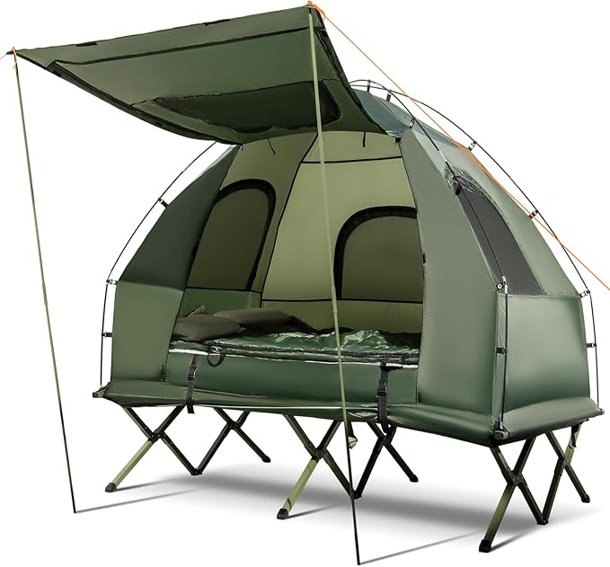 Tangkula 5-in-1 Tent Cot Combo With Awning Air Mattress Sleeping Bag Pillow Elevated Single Tent With Carrying Bag for Outdoor Camping Hiking Picnic Travel