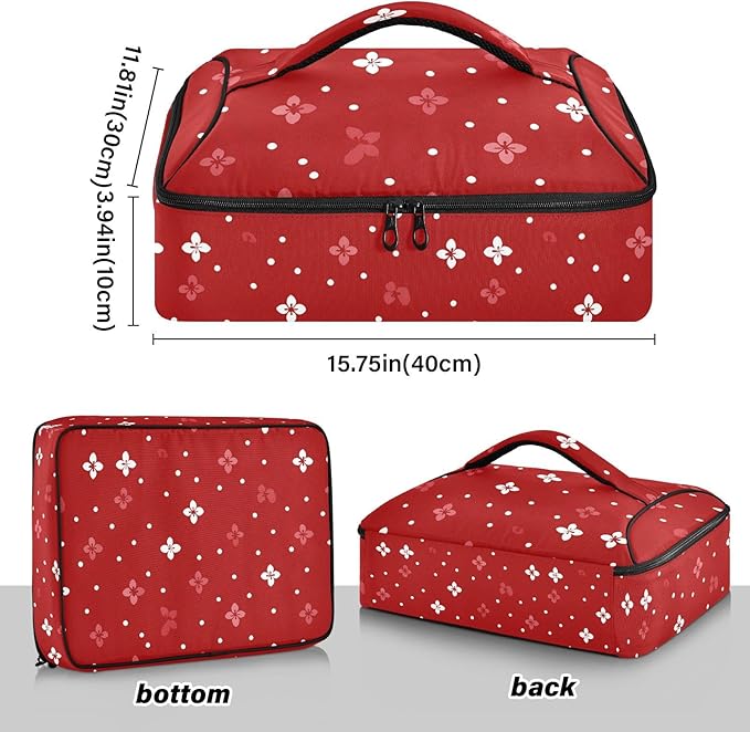 Casserole Carrier Red FlowersInsulated Casserole Carrier for Hot or Cold Food Thermal Lunch Tote for Potluck Parties Picnic Beach Fits 9 x 13 Inches Baking Dish