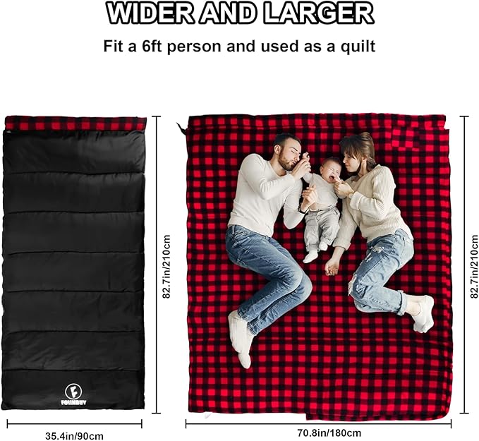 Flannel Sleeping Bag Cold Weather for Adults XL Camping Cotton Sleeping Bag 4 Season Big and Tall Waterproof with Compression Sack