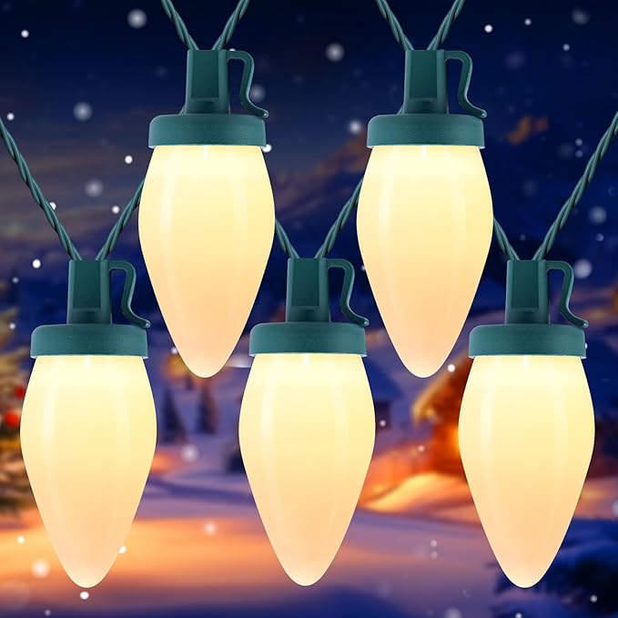 Moonflor C9 Christmas Lights Outdoor Vintage Christmas String Lights 100FT 100LED Green Wire (Warm White)