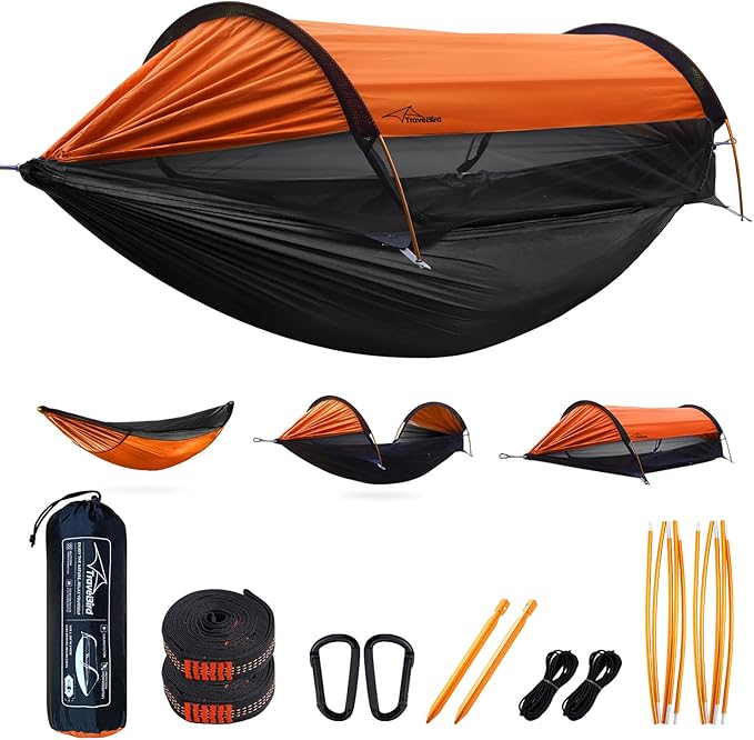 Camping Hammock Tent with Mosquito Net and Sunshade Extra Large for 2 Person Lightweight Hanging Hammocks Tree Straps Bivvy Ground Tent for Outside Hiking and Travel