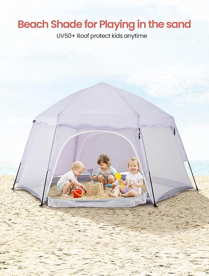 Portable Large Pop Up Kids Indoor Outdoor Tent with Canopy UV CoverThick Removable Floor for Sleeping Or Beach Shelter (Lilac)