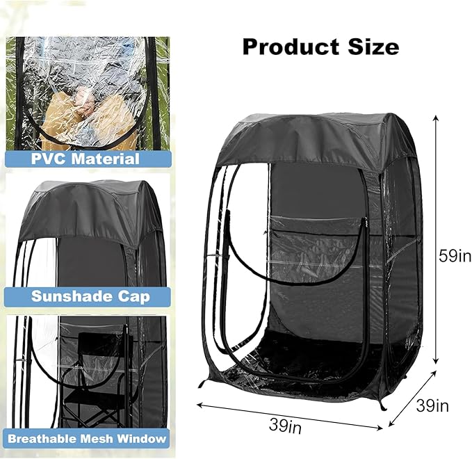 Portable Pop-Up Sports Tent - Instant Shelter for Camping Fishing &amp Outdoor Events Waterproof &amp Windproof (Black)