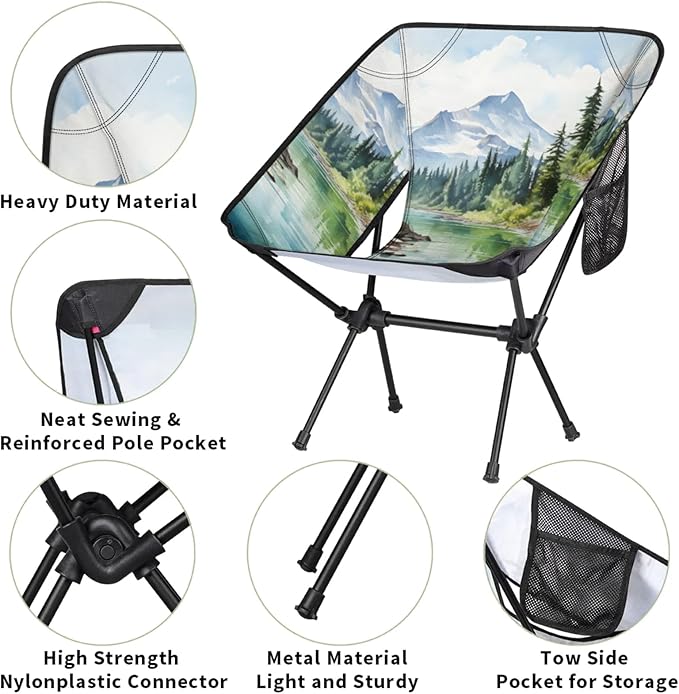 Honeybaby Folding Camping Chair Mountain River Camping Chairs Lightweight Portable Chair Outdoor Foldable Chairs for Camping Travel Picnic Beach Hiking