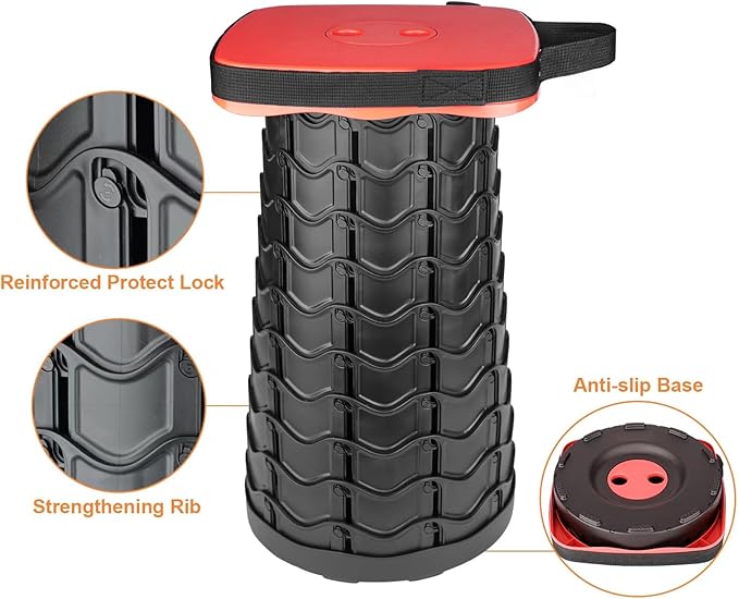 Boreeman Upgraded Collapsible Stool Square Portable Stool Lightweight Yet More Sturdy with Load Capacity 400lbs Perfect for Camping Fishing Hiking BBQ (Square Red)