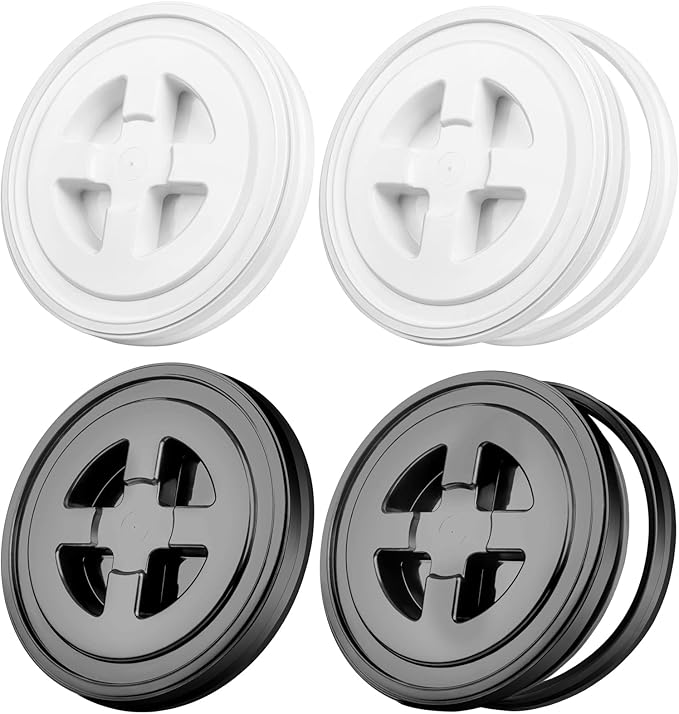 Aodaer 4 Pieces Seal Lid 5 Gallon Bucket Twist Lid Food Storage Container Lid Reusable Plastic Seal Lid Food Storage Container Lids (Black White)
