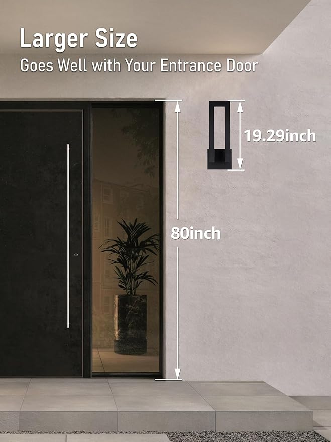LEONLITE 5CCT LED Modern Outdoor Wall Light 19 Inch Dimmable Exterior Lighting Fixtures for Porch Patio 100-277V Matte Black Aluminum Anti-Glare Outdoor Wall Sconce IP65 ETL Listed