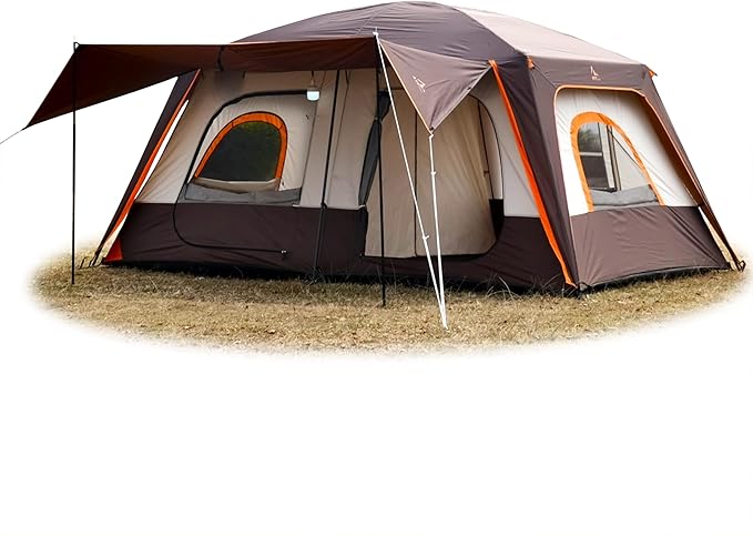 KTT Extra Large Tent 8-10-12 PersonFamily Cabin Tents2 Rooms3 Doors and 3 Windows with MeshStraight WallWaterproofDouble LayerBig Tents for OutdoorPicnicCampingFamily Gathering