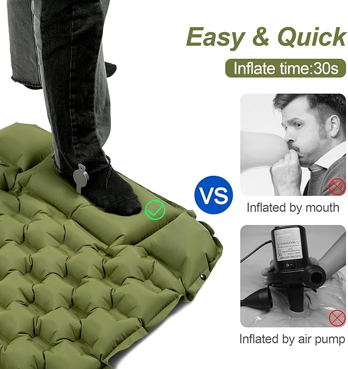 Night Cat Inflatable Sleeping Pads Mat Bed with Pillow Foot Pump for Camping Backpacking Hiking Ultra-Light Compact Comfortable Extendable 77x25.5