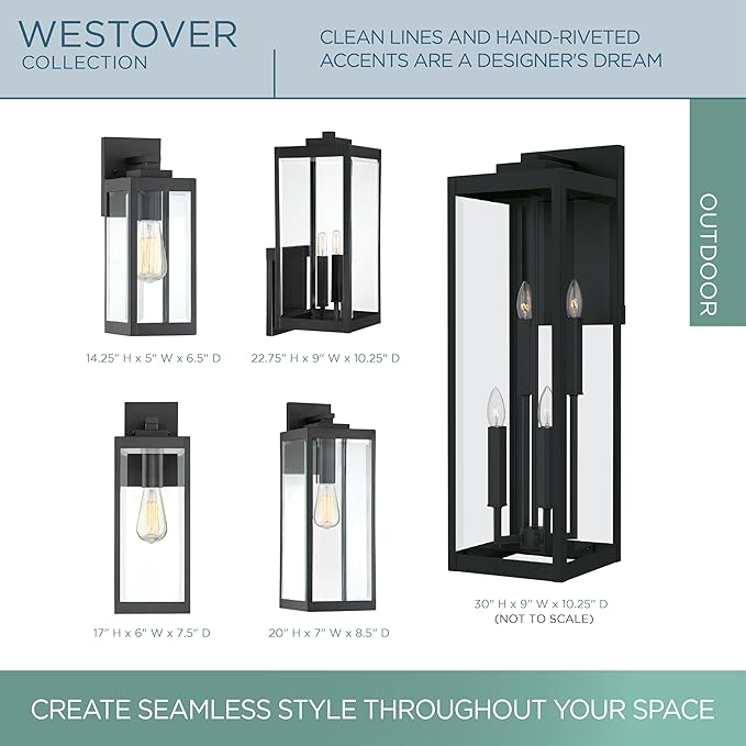 Quoizel Westover 30 Outdoor Wall Sconce 4-Light Earth Black with Clear Beveled Glass E26 Base Modern Industrial Design