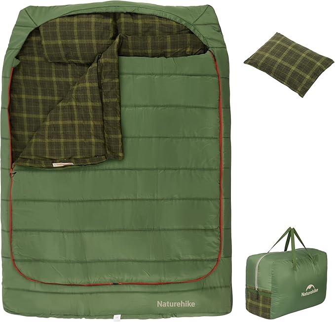 Naturehike Flannel Queen Size Double Sleeping Bag for Adults with Pillows Doublewide Two Person Sleeping Bag for Couples &amp Whole Family All Seasons for Camping Hunting &amp Bedding