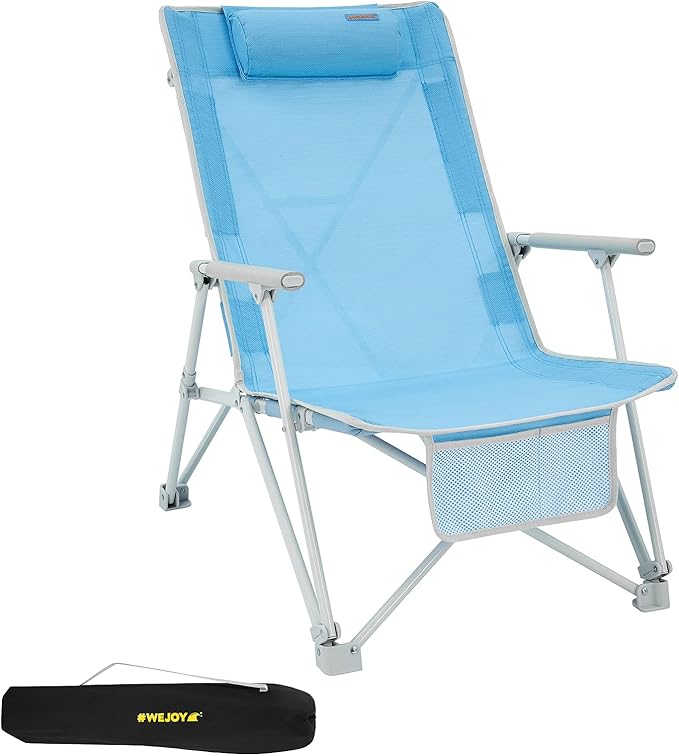 #WEJOY High Back Beach Chairs Portable Low Folding Beach Chair for Adults with ArmrestHeadrest for Outdoor Lawn Festival Sand Concert Travel BBQ300 LBS