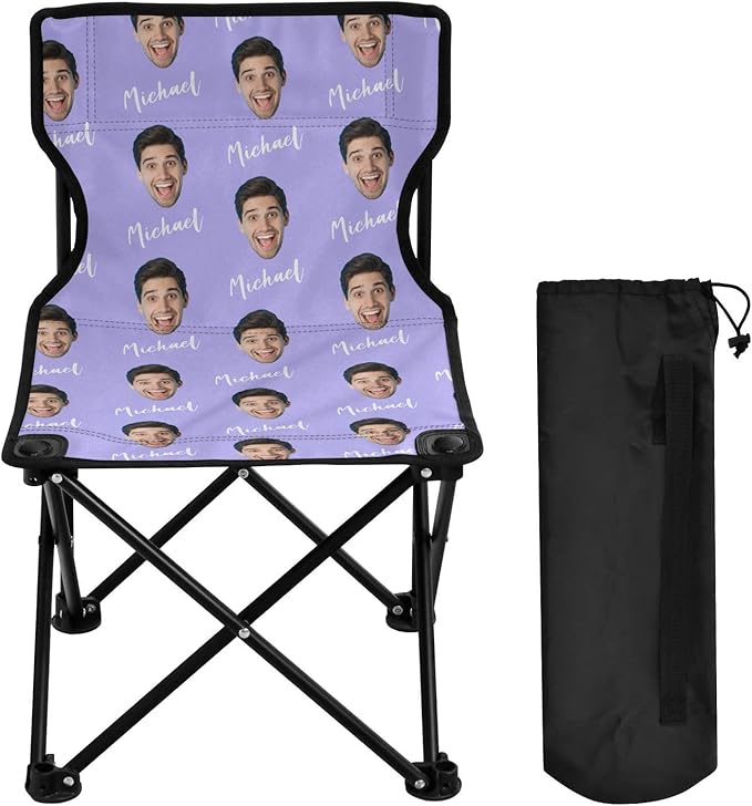 Sinestour Lilac Custom Photo Folding Camping Chair for Teen Child Personalized Name 14.6×14.6in Portable Outdoor Chair with Carry Bag for Travel Picnic Barbeques