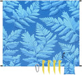 Waterproof Sandproof Beach Blanket 59''×68'' Ferns Leaves Polyester Outdoor Picnic Blanket with 4 Stakes &amp Storage Bag for BeachCampingVacation Blue