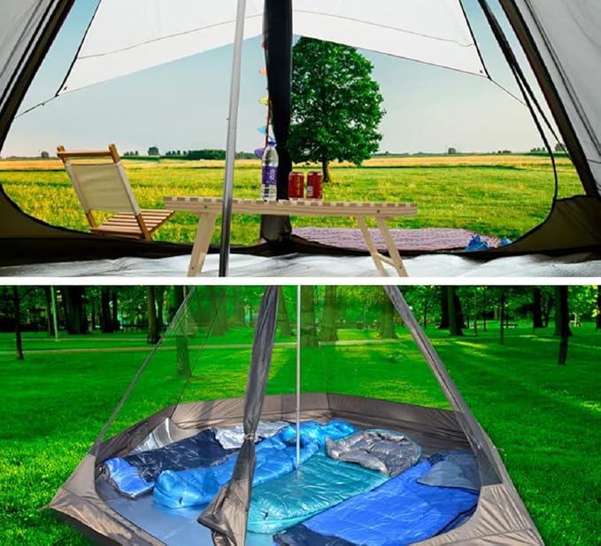12'x 10' x8'Large Space Tower Bell Tipi Tent for Family 3-4 Person Camping Tents Double Layers Lightweight Waterproof Teepee Pyramid Tent