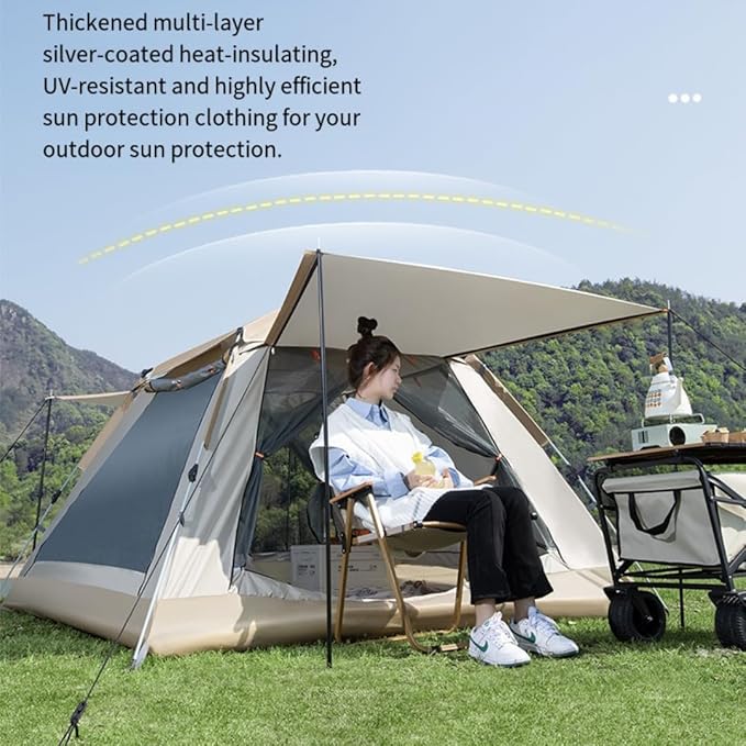 Outdoor Camping Tent Canopy 2-in-1 3-4 People Beach Fully Automatic Portable Folding Camping Equipment