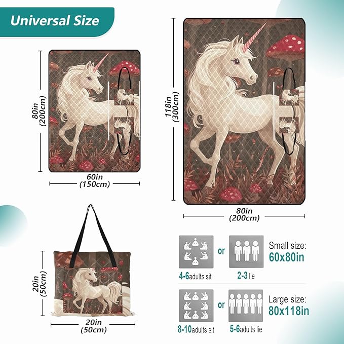 KLL Robust unicorns Burgundy Waterproof Beach Necessities Portable Grass Outdoor Playmat for 8 To 10 Adults Couples Gift mantas para dia de campo