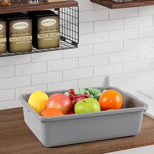 4 Pack Commercial Bus Tub 8 L Small Rectangle Wash Basin Grey