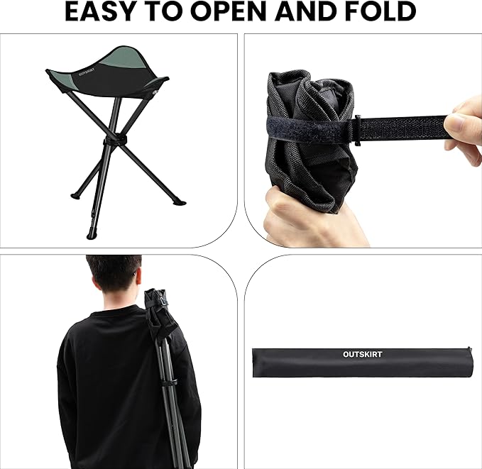 OUTSKIRT Camping Folding Tripod Stools Portable Camping Stools 2 Pack Extra Tall for Adults High Lightweight Camping Stool Tripod Chairs for Fishing Hiking Backpacking