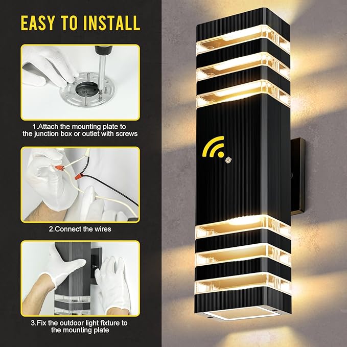 LED Square Up &amp Down Wall Lights 2 Pack 15inchOutdoor Wall Lights 3000K Aluminum Body Waterproof IP65 Exterior Light Fixtures Wall Mount Up Down Porch Lights Outdoor for House Porch Garage