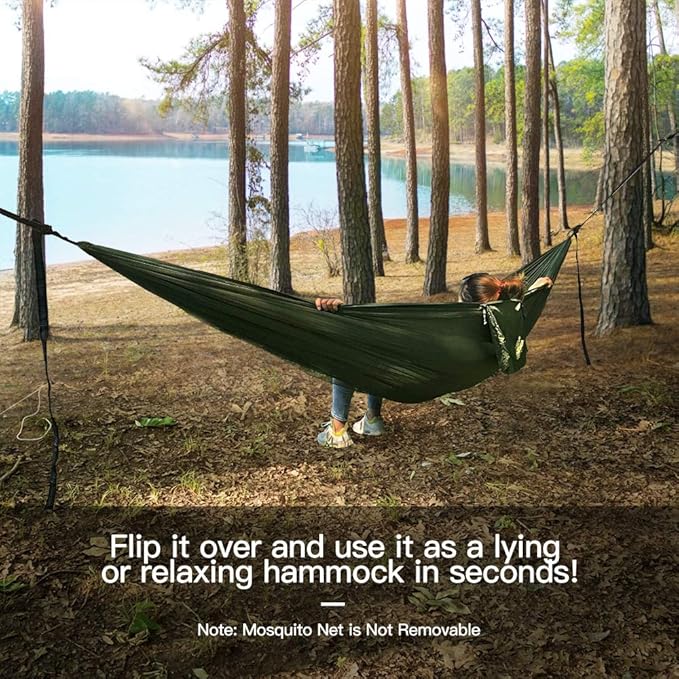 Miztli Camping Hammock with Net and Rain Fly Portable Lightweight Outdoor Hammock Tree Travel Backpacking Hammock Tent with 20Ft(Total) Tree Straps Perfect for Camping Hiking Yard Adventure Survival
