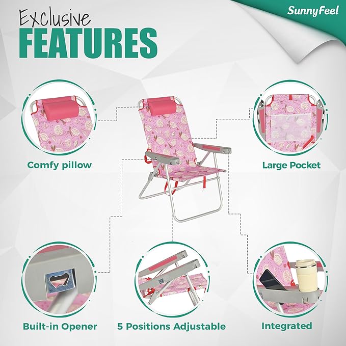 SUNNYFEEL Oversized Tall Folding Beach Chair Lightweight 17 Portable Sand Chair for Adults Heavy Duty 500 LBS with Cup Holders Foldable High Camping Lawn Chairs for Camp/Outdoor/Picnic/Sports