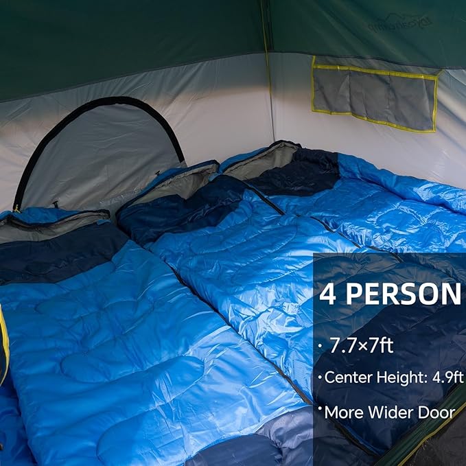 Tents for Camping 4 Person Tent Waterproof Easy Setup Dome Family Tent with Rainfly Large Tents for Outdoor Camping&ampHikingPolyurethane Material Dark Green