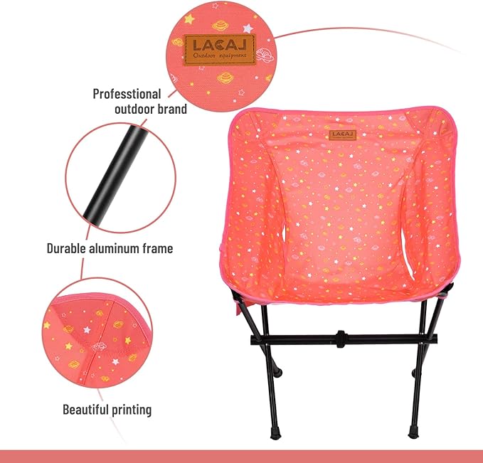 Protable Lightweight Chair for Youth Compact Folding Size 15.7“×4.7 Only Weights 2.6lbs 600D Oxford Fabric Durable Aluminum Alloy Frame Easy to Storage &amp Carry(Pink)