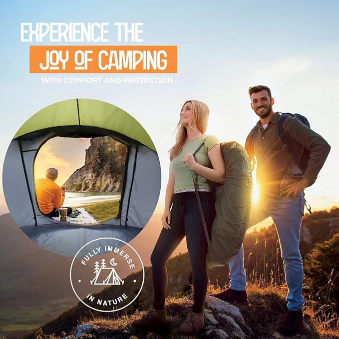 4 Person Pop Up Tent for Camping - Lightweight &amp Portable Easy Quick Set-Up 2 Doors Lantern Hook Storage Pockets Carry Bag for Outdoor Hiking Travel