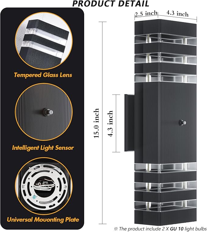 GEYANG Outdoor Wall Light Modern: 14W 3000K Waterproof LED up Down Wall lamp - Dusk to Dawn Lighting - Aluminum Exterior Fixture for Home and Garden Backyard Patio - 6 Pack