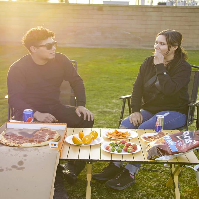 Folding Camping Table Lightweight Roll-Up Table Aluminum Low Portable Picnic Table with Easy Carrying Bag for Outdoor Beach Picnic Backyards BBQ and Party 45.2L x 23.6W x 17.3H