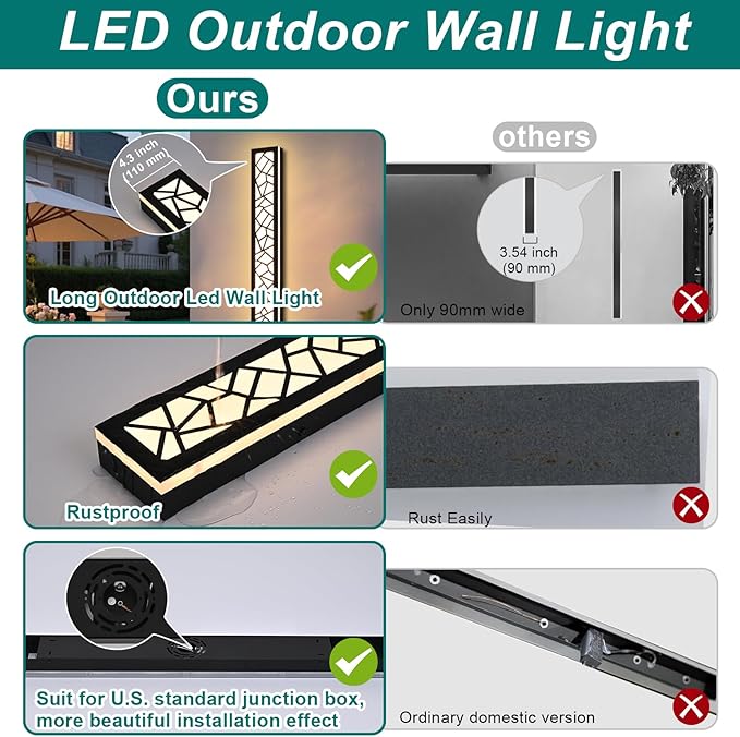 2 Pack LED Outdoor Long Wall Lights24 inch Outdoor Linear Light for PorchDimmable Wall Mounted Light FixturesExterior Long Linear LightingOutside Lighting for PatioHouse Front Door
