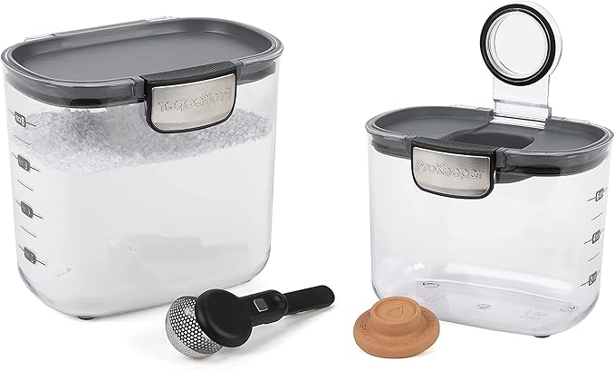 Progressive International ProKeeper+ Clear Plastic Airtight Food Baker's Kitchen Storage Organization Container Canister Set with Magnetic Accessories 2- Piece Set (Powdered &amp Brown Sugar 1.4-Qua