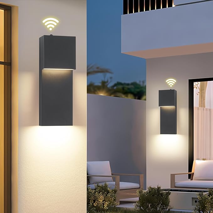 15 Dusk to Dawn Outdoor Lighting Modern LED Outdoor Wall Sconce 20W Sensor Lights for Outside 3000K Outdoor Light Fixtures Wall Mount Anti-Rust Black Finish Outdoor Lights for House