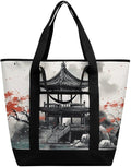 Insulated Shopping BagLarge Reusable Cooler Bags Chinese Ink Painting Printed Foldable Shopping BagTravel Waterproof Shoulder Bag