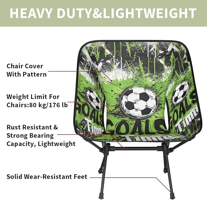 Sports Soccer Portable Camping Chair Folding Chairs for Outside Lightweight Backpacking Chair Outdoor Collapsible Beach Chairs for Adults Fishing Lawn Picnic Travel Hiking